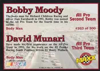 1992 Maxx (Black) #263 Bobby Moody / David Munari Back