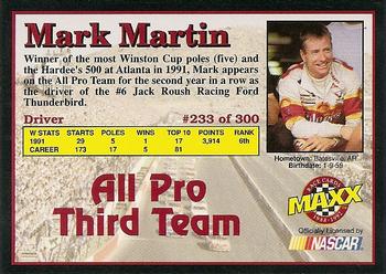 1992 Maxx (Black) #233 Mark Martin Back