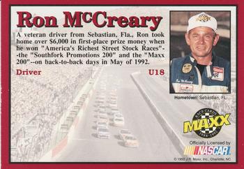 1992 Maxx Update (Red) #U18 Ron McCreary Back