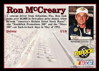 1992 Maxx Update (Black) #U18 Ron McCreary Back