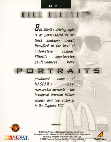 1997 Pinnacle Portraits - 8x10 #BE1 Bill Elliott Back