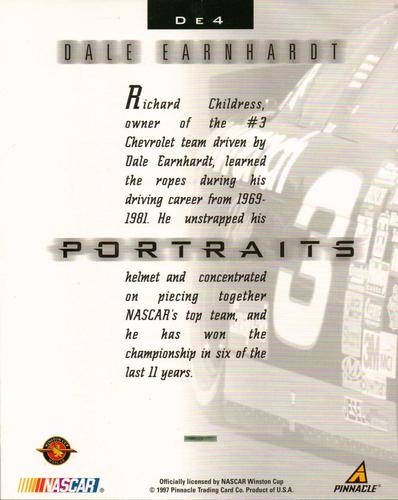 1997 Pinnacle Portraits - 8x10 #DE4 Dale Earnhardt Back