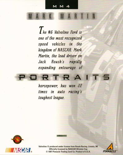 1997 Pinnacle Portraits - 8x10 #MM4 Mark Martin Back