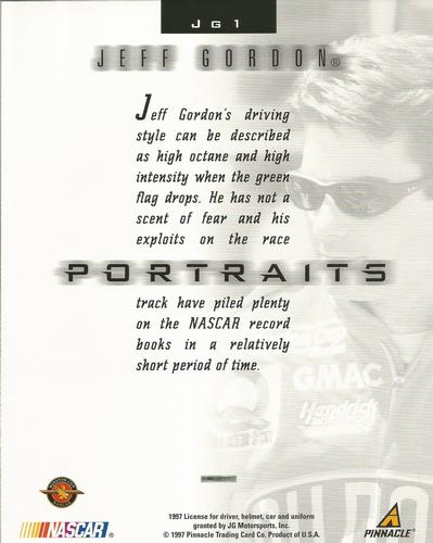 1997 Pinnacle Portraits - 8x10 #JG1 Jeff Gordon Back