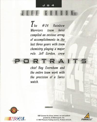 1997 Pinnacle Portraits - 8x10 #JG4 Jeff Gordon Back