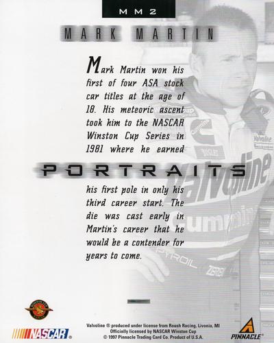 1997 Pinnacle Portraits - 8x10 Dufex #MM2 Mark Martin Back