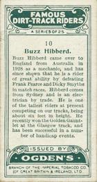 1929 Ogdens Famous Dirt Track Riders #10 Buzz Hibberd Back