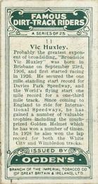 1929 Ogdens Famous Dirt Track Riders #11 Vic Huxley Back
