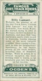 1929 Ogdens Famous Dirt Track Riders #15 Billy Lamont Back
