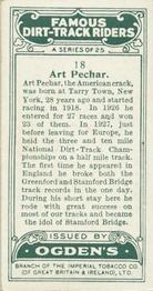 1929 Ogdens Famous Dirt Track Riders #18 Art Pechar Back