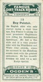 1929 Ogdens Famous Dirt Track Riders #19 Reg Pointer Back