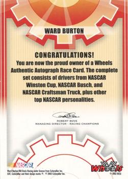 2003 Wheels High Gear - Autographs #NNO Ward Burton Back