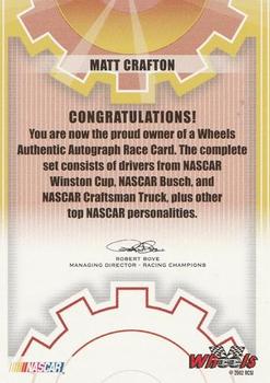 2003 Wheels High Gear - Autographs #NNO Matt Crafton Back