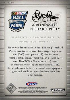 2014 Press Pass Total Memorabilia - Hall of Fame Plaques #HI 2 Richard Petty Back