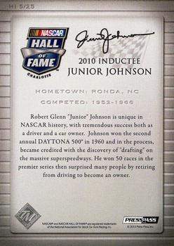 2014 Press Pass Total Memorabilia - Hall of Fame Plaques #HI 5 Junior Johnson Back
