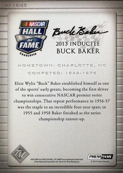 2014 Press Pass Total Memorabilia - Hall of Fame Plaques #HI 16 Buck Baker Back