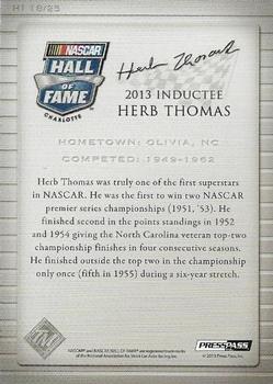 2014 Press Pass Total Memorabilia - Hall of Fame Plaques #HI 18 Herb Thomas Back