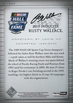2014 Press Pass Total Memorabilia - Hall of Fame Plaques #HI 19 Rusty Wallace Back