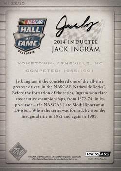 2014 Press Pass Total Memorabilia - Hall of Fame Plaques #HI 22 Jack Ingram Back