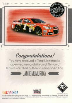 2014 Press Pass Total Memorabilia - Total Memorabilia - Gold Dual #TM-JM Jamie McMurray Back