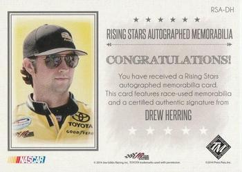 2014 Press Pass Total Memorabilia - Rising Stars Autographed Memorabilia Silver #RSA-DH Drew Herring Back