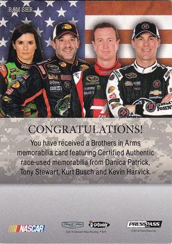 2014 Press Pass American Thunder - Brothers In Arms Relics Red #BAM-SHR Stewart-Haas Racing Back