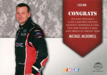 2014 Press Pass American Thunder - Class A Uniforms Silver #CAU-MM Michael McDowell Back