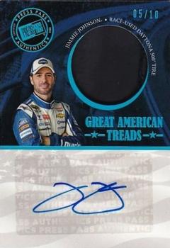 2014 Press Pass American Thunder - Great American Treads Autographs Blue #GAT-JJ Jimmie Johnson Front