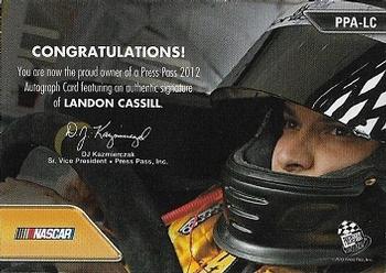 2012 Press Pass - Autographs Silver #PPA-LC Landon Cassill Back