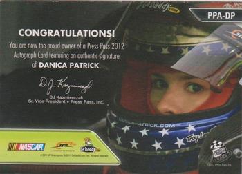 2012 Press Pass - Autographs Silver #PPA-DP Danica Patrick Back
