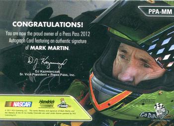 2012 Press Pass - Autographs Red #PPA-MM Mark Martin Back