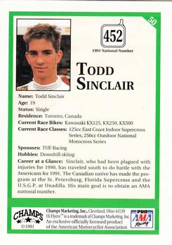 1991 Champs Hi Flyers #50 Todd Sinclair Back