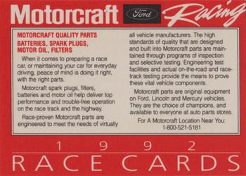 1992 Motorcraft #NNO Cover Card Back