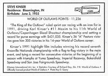 1991 World of Outlaws - Steve Kinser Promo #NNO Steve Kinser Back