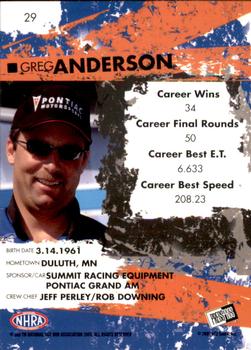 2005 Press Pass NHRA #29 Greg Anderson Back