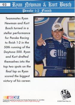 2008 Press Pass Speedway #93 Ryan Newman's Car / Kurt Busch's Car Back