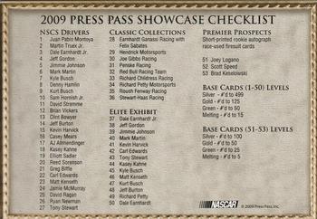 2009 Press Pass Showcase #NNO Box-topper Checklist Back