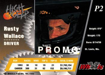 1994 Wheels High Gear - Promo #P2 Rusty Wallace Back