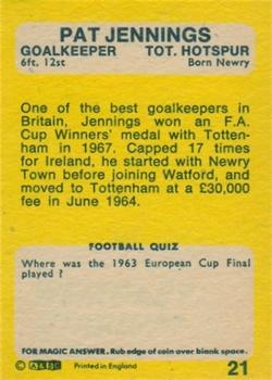 1968-69 A&BC Chewing Gum #21 Pat Jennings Back