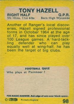 1968-69 A&BC Chewing Gum #98 Tony Hazell Back