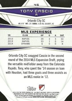 2015 Topps MLS #45 Tony Cascio Back