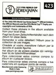 2002 Panini World Cup Stickers #423 David Seaman Back