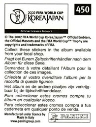 2002 Panini World Cup Stickers #450 Freddie Ljungberg Back