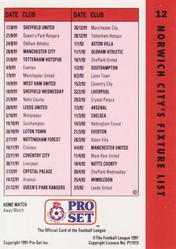 1991-92 Pro Set Fixtures #12 Tim Sherwood Back