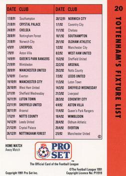 1991-92 Pro Set Fixtures #20 Gary Mabbutt  Back