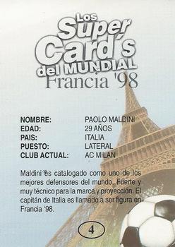 1998 Los Super Cards Del Mundial Francia #4 Paolo Maldini Back