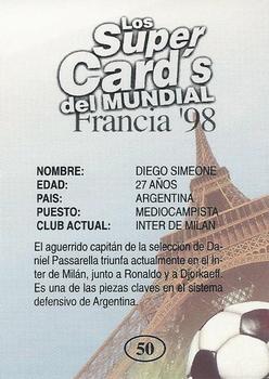 1998 Los Super Cards Del Mundial Francia #50 Diego Simeone Back