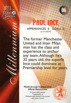 2000 Futera Fans Selection Middlesborough #6 Paul Ince Back