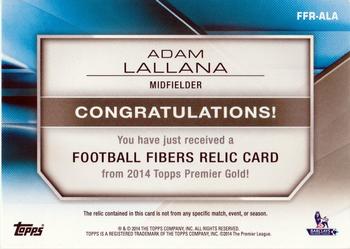 2014 Topps Premier Gold - Football Fibers Relics #FFR-ALA Adam Lallana Back