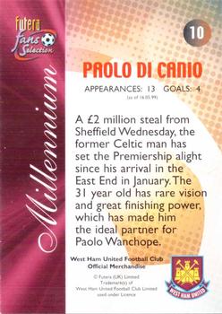 2000 Futera Fans Selection West Ham #10 Paolo Di Canio Back
